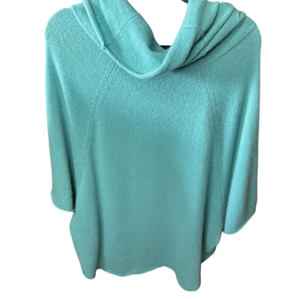 Cullen hi/lo  green cashmere sweater cowl neck M/L 100% poncho sweater